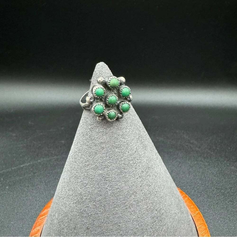 Vintage Zuni Cluster Ring with Prong Setting in Sterling Silver Size 5